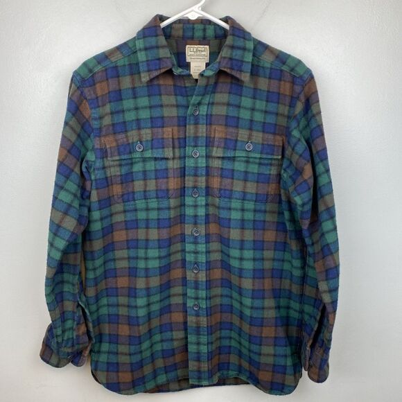 LL Bean Flannel Shirt Mens S Green Plaid Chamois Traditional Fit 277981 - Picture 1 of 8